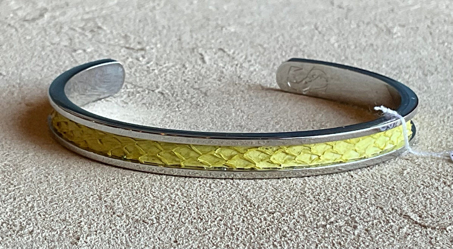 Salmon Leather Stainless Steel Cuffs Magdalena Consignment Yellow  - Stainless Steel