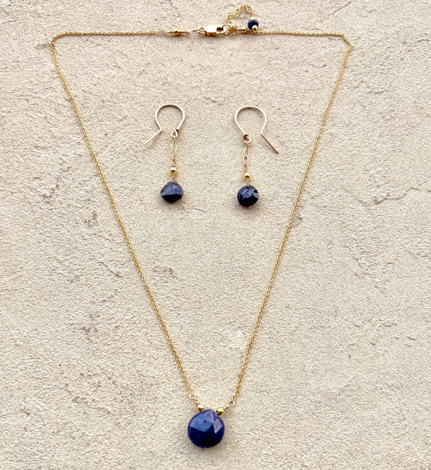 Sapphire 14k GF Necklace Earrings Set Elise Peters Inventory