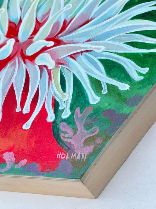 "Sea Anemone with Blue Banded Gobies" Original Acrylic Painting on Wooden Panel Stephen Holman Consignment