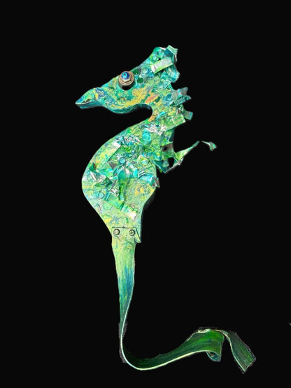 Seahorse Collection by Rodrigo - Eco/Folk Art Rodrigo Consignment Green Seahorse :16" x 12" x 2"