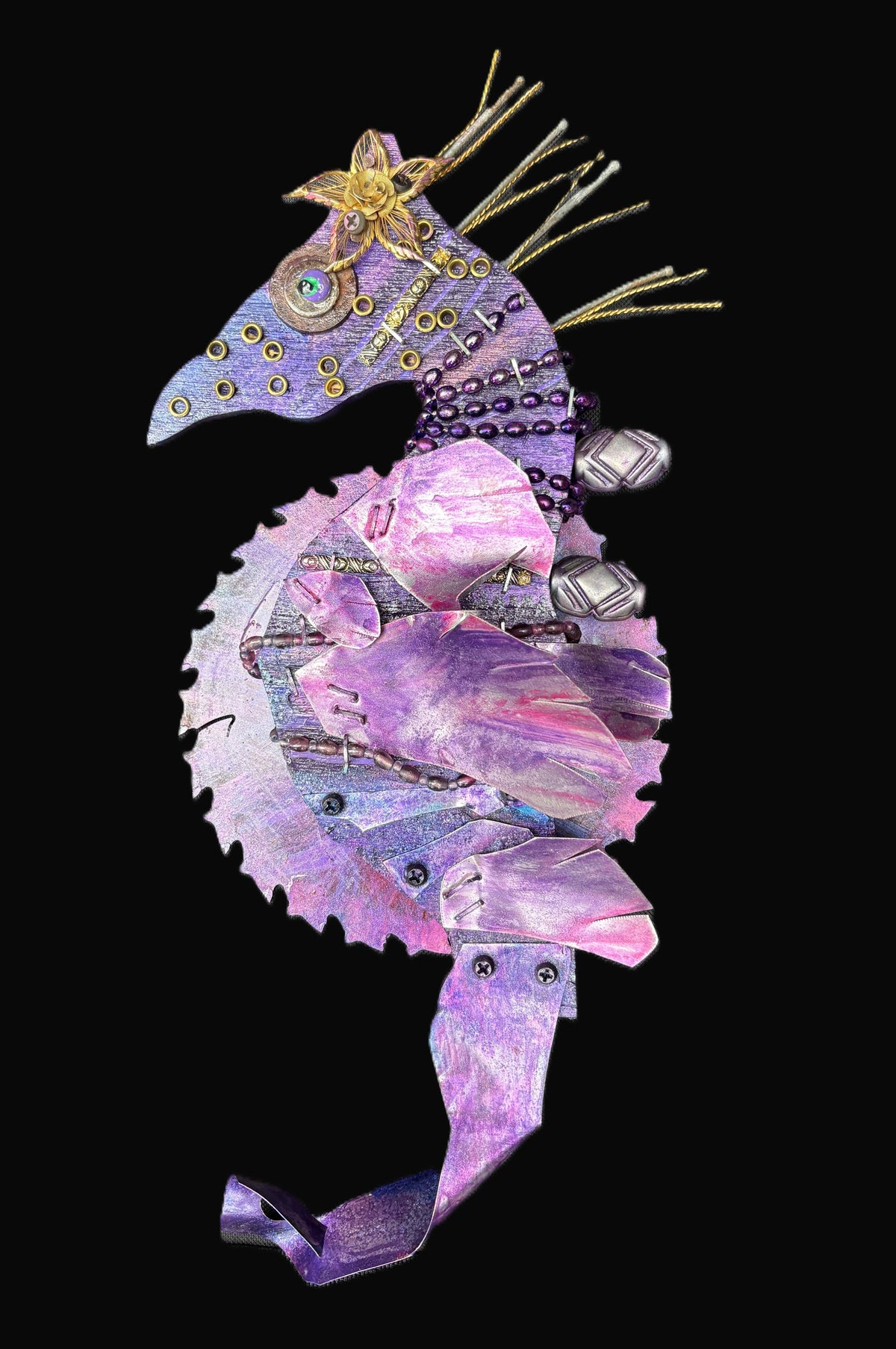 Seahorse Collection by Rodrigo - Eco/Folk Art Rodrigo Consignment Purple Seahorse : 16.5" x 8" x3"