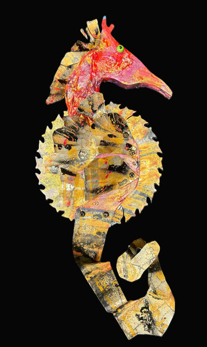 Seahorse Collection by Rodrigo - Eco/Folk Art Rodrigo Consignment Red/Gold Seahorse : 16" x 7" x 3"
