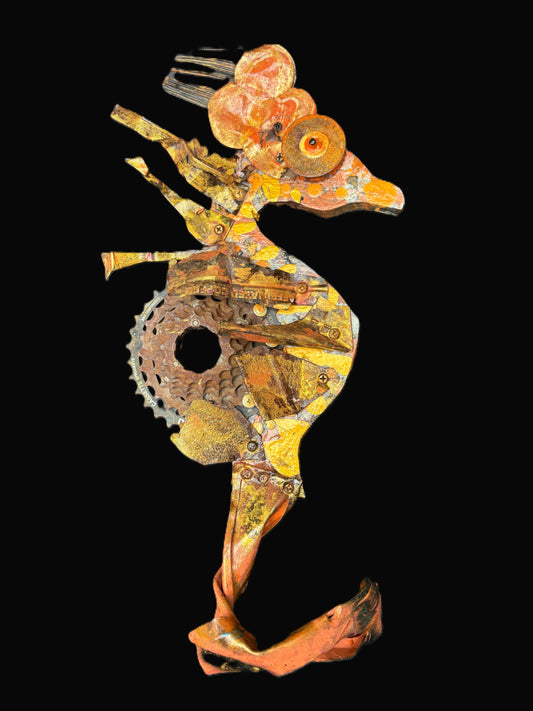 Seahorse Collection by Rodrigo - Eco/Folk Art Rodrigo Consignment Rusty Golden Seahorse :19" x 9" x 3"
