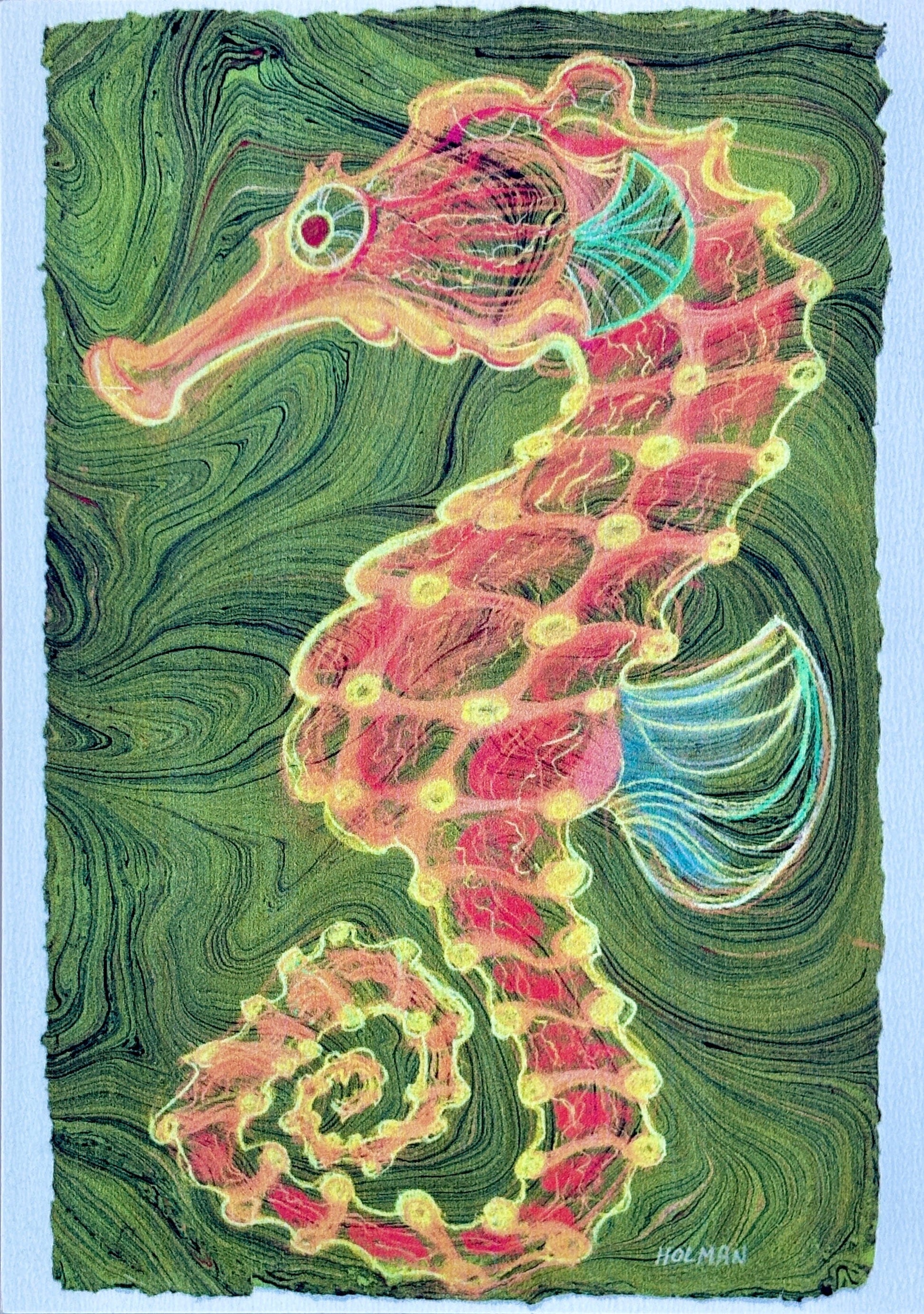 Seahorse Print on Wooden Panel Stephen Holman Consignment