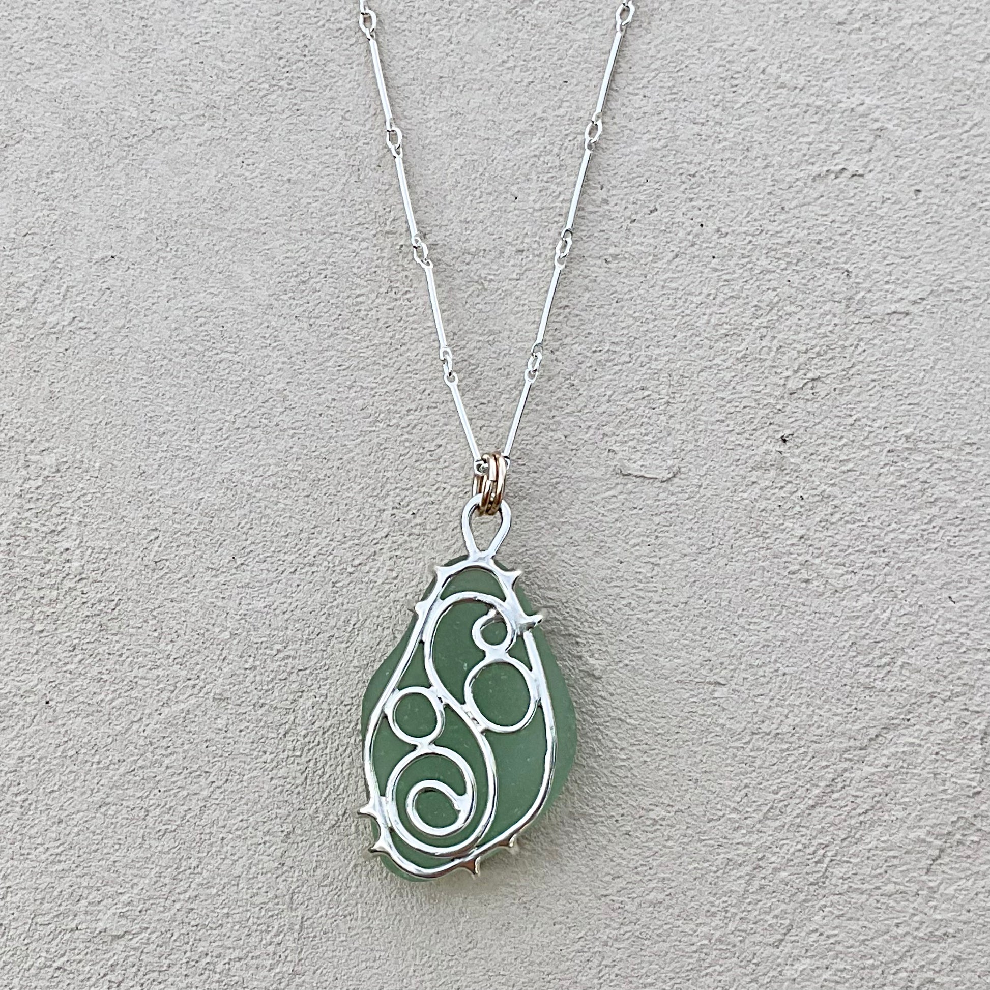 Seaweed Sea Glass Prong Sterling Necklace J. Anderson LTL Inventory