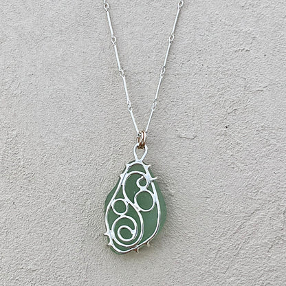 Seaweed Sea Glass Prong Sterling Necklace J. Anderson LTL Inventory