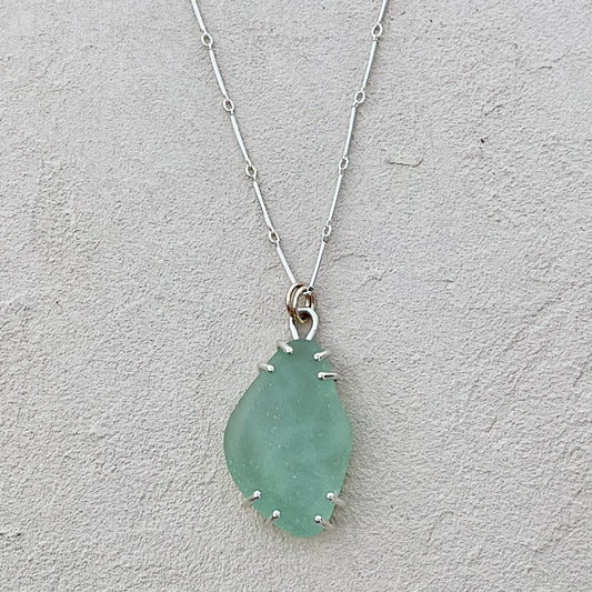Seaweed Sea Glass Prong Sterling Necklace J. Anderson LTL Inventory