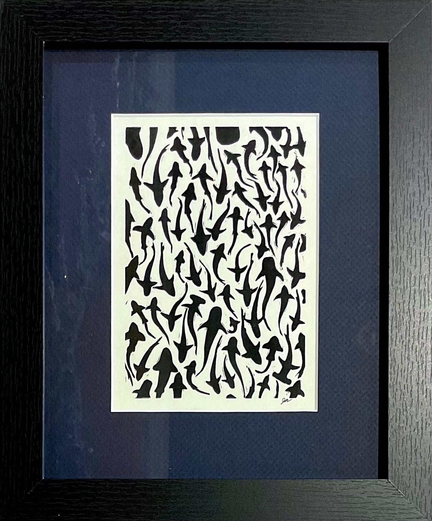 "Sharks" Block Print J Welsh Consignment With Navy Mat