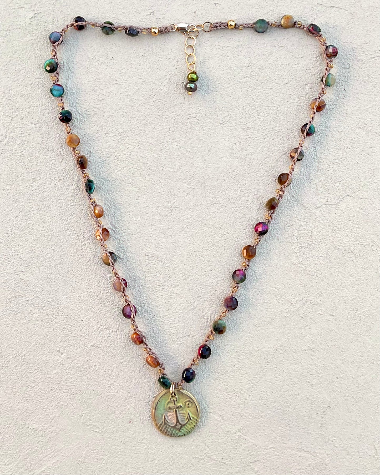 Short Semi-Precious Stone Necklaces- Bronze Pendants (Assortment) Heidi Duran Inventory Anchor : Tigers Eye Multi (19"/20")