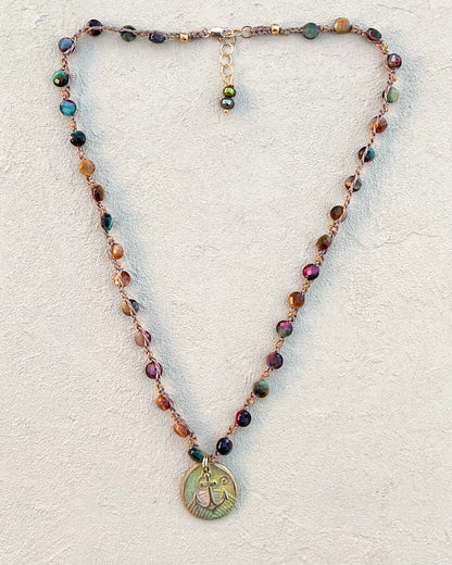 Short Semi-Precious Stone Necklaces- Bronze Pendants (Assortment) Heidi Duran Inventory Anchor : Tigers Eye Multi (19"/20")