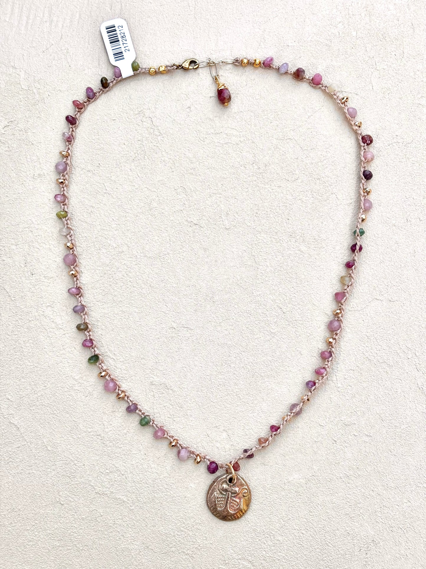 Short Semi-Precious Stone Necklaces- Bronze Pendants (Assortment) Heidi Duran Inventory Anchor : Watermelon Tourmaline ( 19"/20")