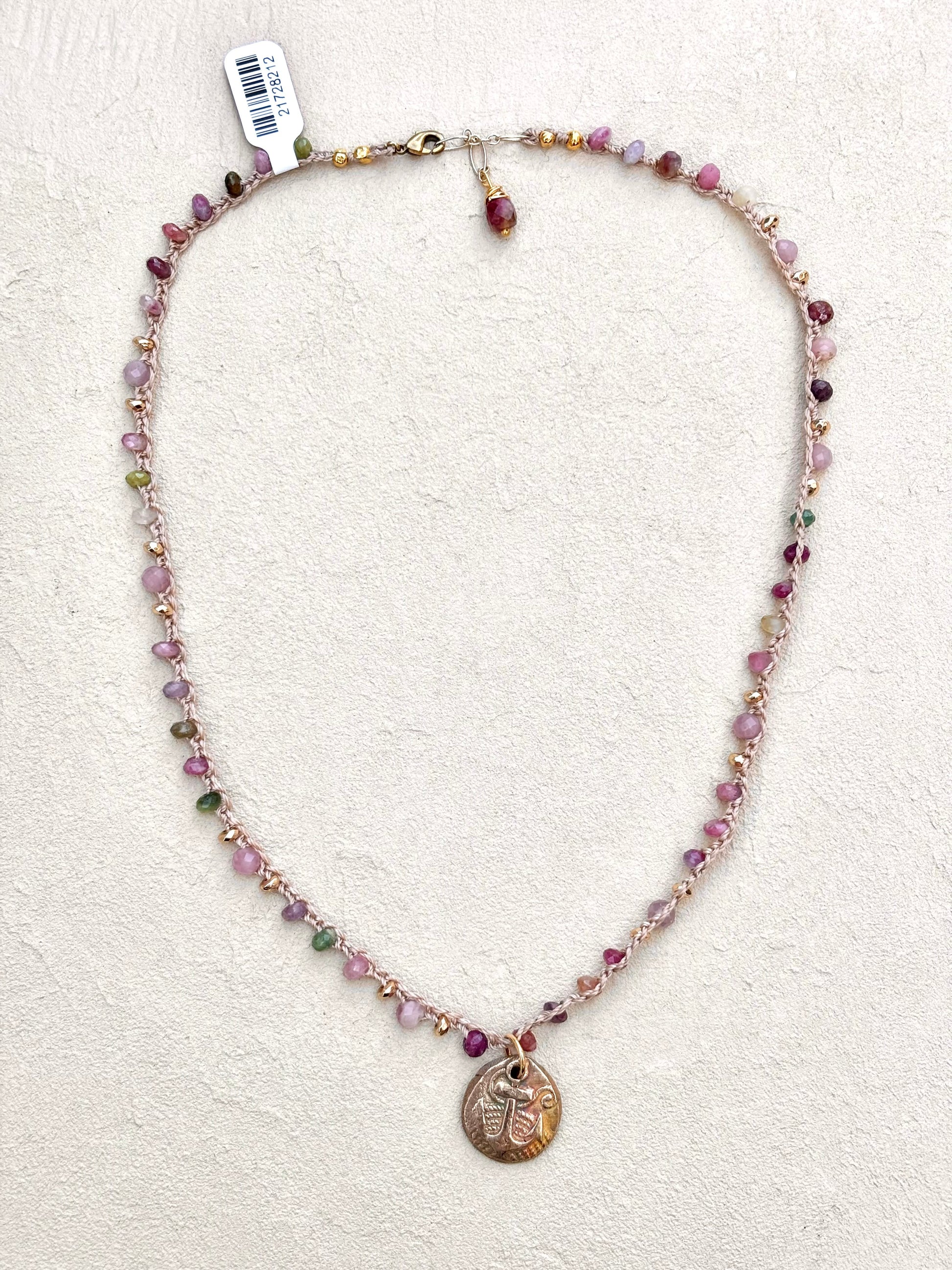 Short Semi-Precious Stone Necklaces- Bronze Pendants (Assortment) Heidi Duran Inventory Anchor : Watermelon Tourmaline ( 19"/20")