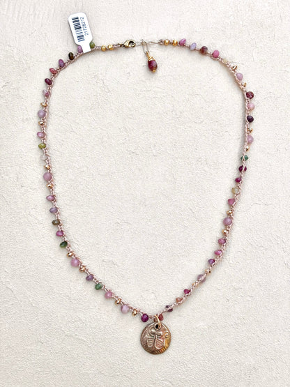 Short Semi-Precious Stone Necklaces- Bronze Pendants (Assortment) Heidi Duran Inventory Anchor : Watermelon Tourmaline ( 19"/20")