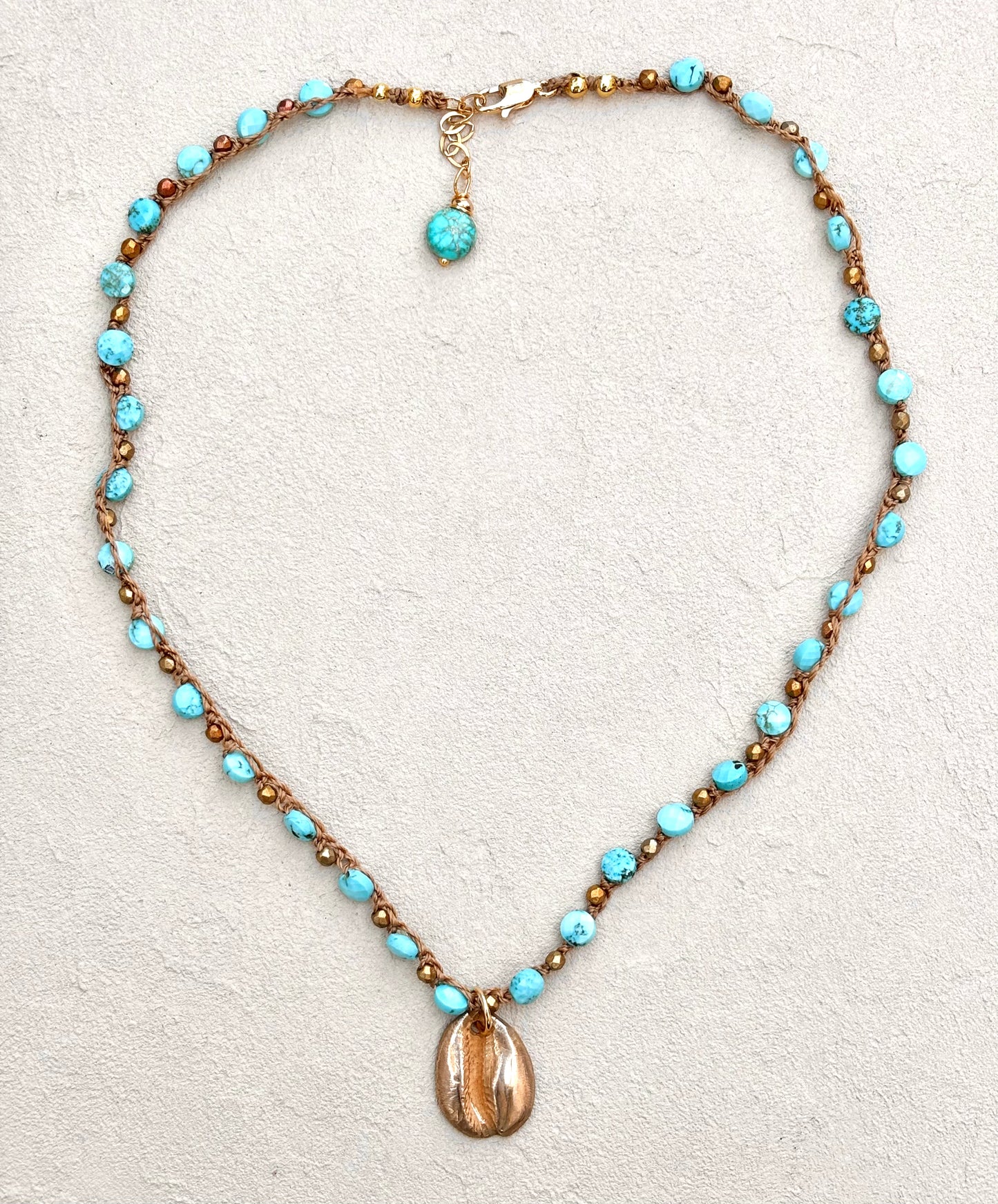 Short Semi-Precious Stone Necklaces- Bronze Pendants (Assortment) Heidi Duran Inventory Cowry Shell : Turquoise (18