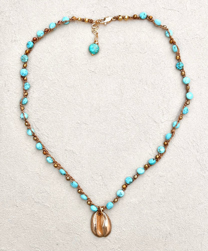 Short Semi-Precious Stone Necklaces- Bronze Pendants (Assortment) Heidi Duran Inventory Cowry Shell : Turquoise (18