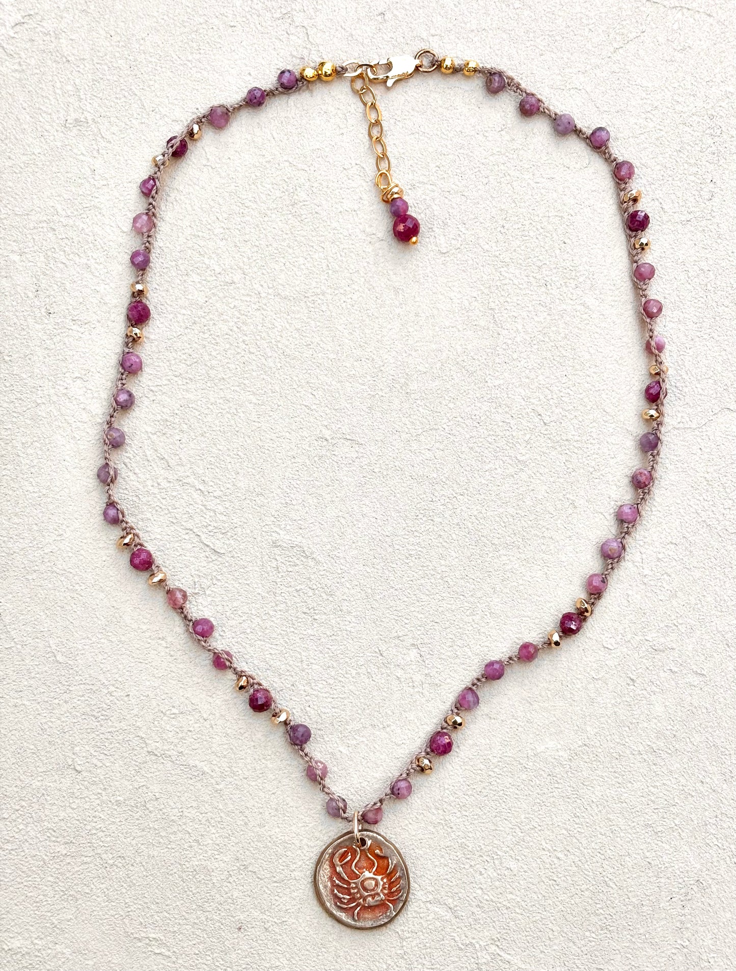 Short Semi-Precious Stone Necklaces- Bronze Pendants (Assortment) Heidi Duran Inventory Crab : Ruby (17" - 18")