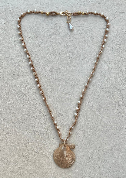 Short Semi-Precious Stone Necklaces- Bronze Pendants (Assortment) Heidi Duran Inventory Fan Shell : Tiny Fresh Water Pearls (17”/18")