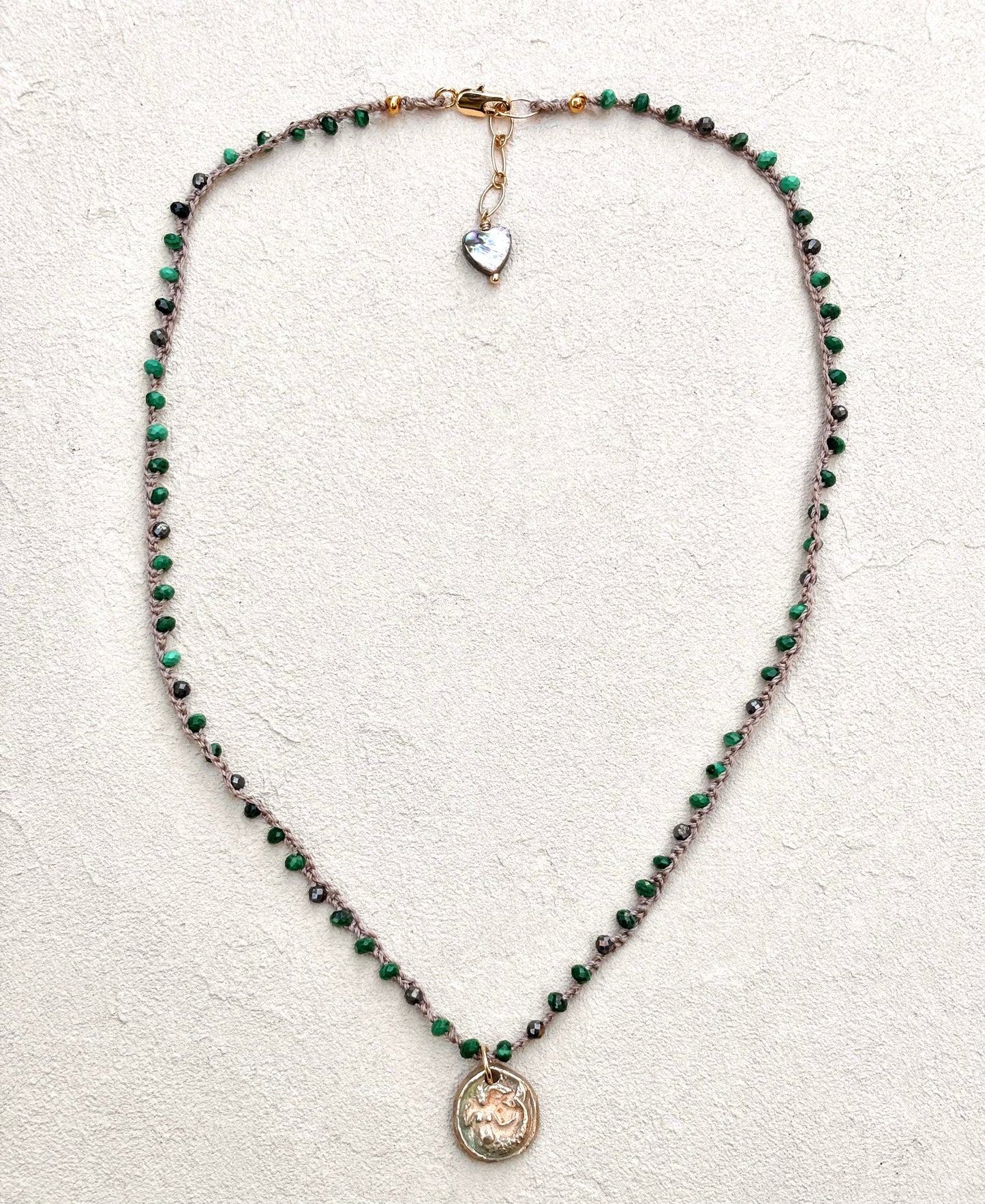 Short Semi-Precious Stone Necklaces- Bronze Pendants (Assortment) Heidi Duran Inventory Mermaid : Malachite (18"- 19")