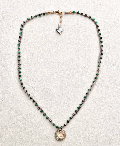 Short Semi-Precious Stone Necklaces- Bronze Pendants (Assortment) Heidi Duran Inventory Mermaid : Malachite (18"- 19")