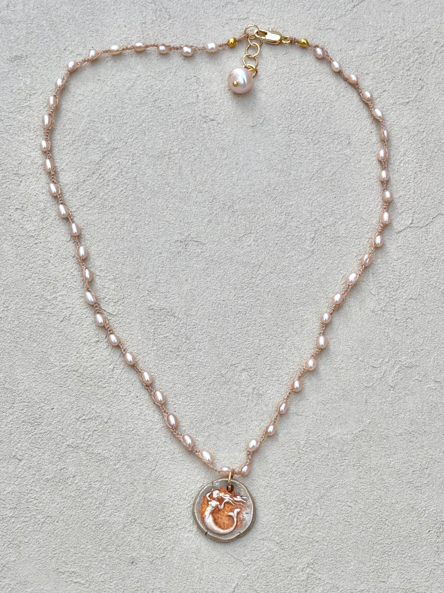 Short Semi-Precious Stone Necklaces- Bronze Pendants (Assortment) Heidi Duran Inventory Mermaid : Pink/Champagne Seed Pearls