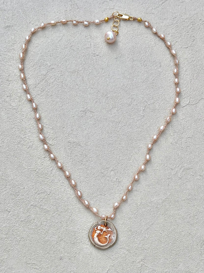 Short Semi-Precious Stone Necklaces- Bronze Pendants (Assortment) Heidi Duran Inventory Mermaid : Pink/Champagne Seed Pearls