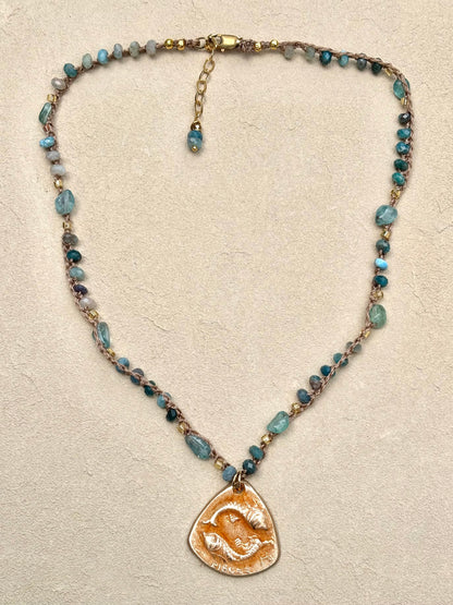 Short Semi-Precious Stone Necklaces- Bronze Pendants (Assortment) Heidi Duran Inventory Pisces : Apatite Faceted and Tumbled (17"/18")