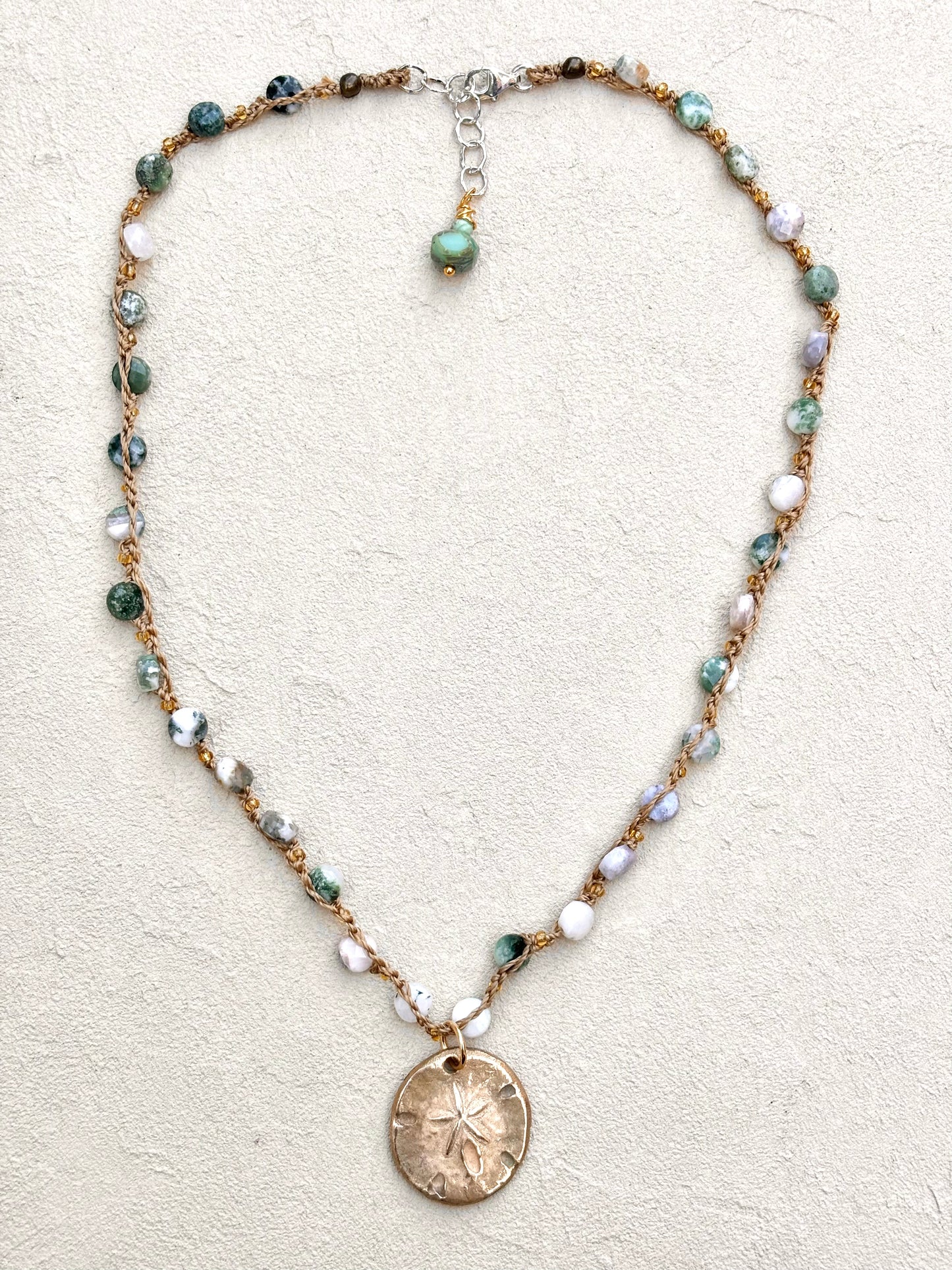 Short Semi-Precious Stone Necklaces- Bronze Pendants (Assortment) Heidi Duran Inventory Sand Dollar : Moss Agate (