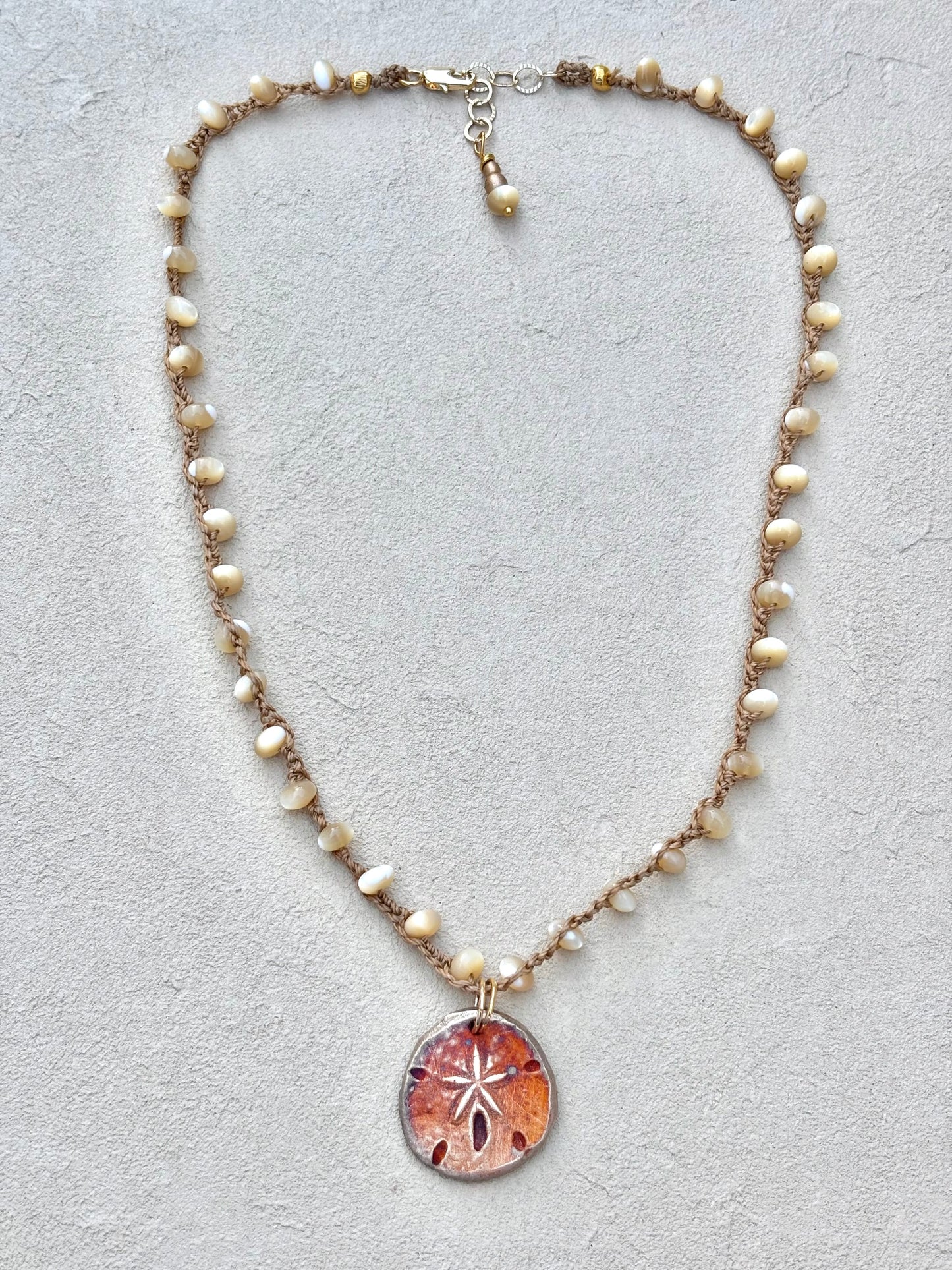 Short Semi-Precious Stone Necklaces- Bronze Pendants (Assortment) Heidi Duran Inventory Sand Dollar : Mother of Pearl