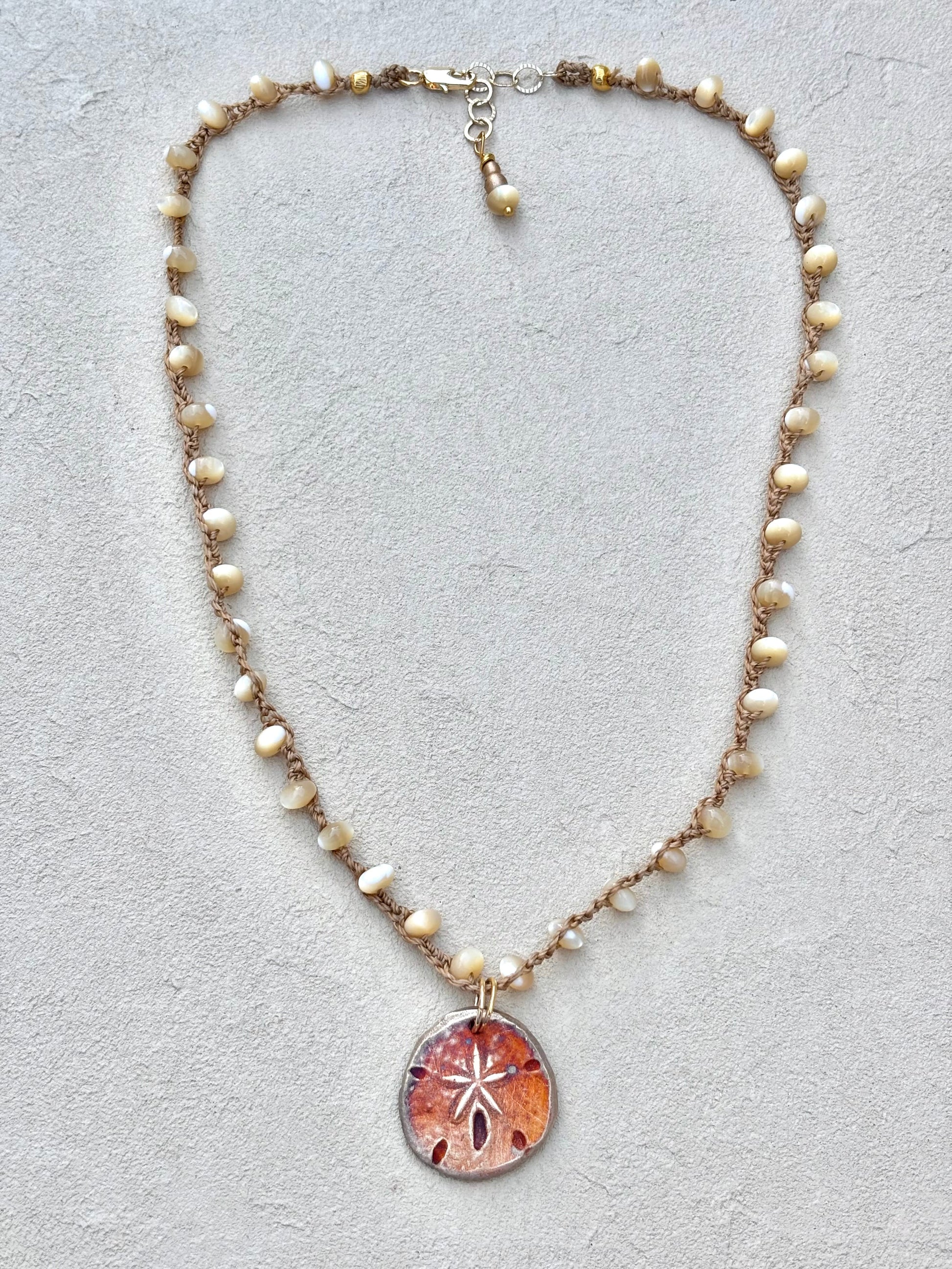 Short Semi-Precious Stone Necklaces- Bronze Pendants (Assortment) Heidi Duran Inventory Sand Dollar : Mother of Pearl