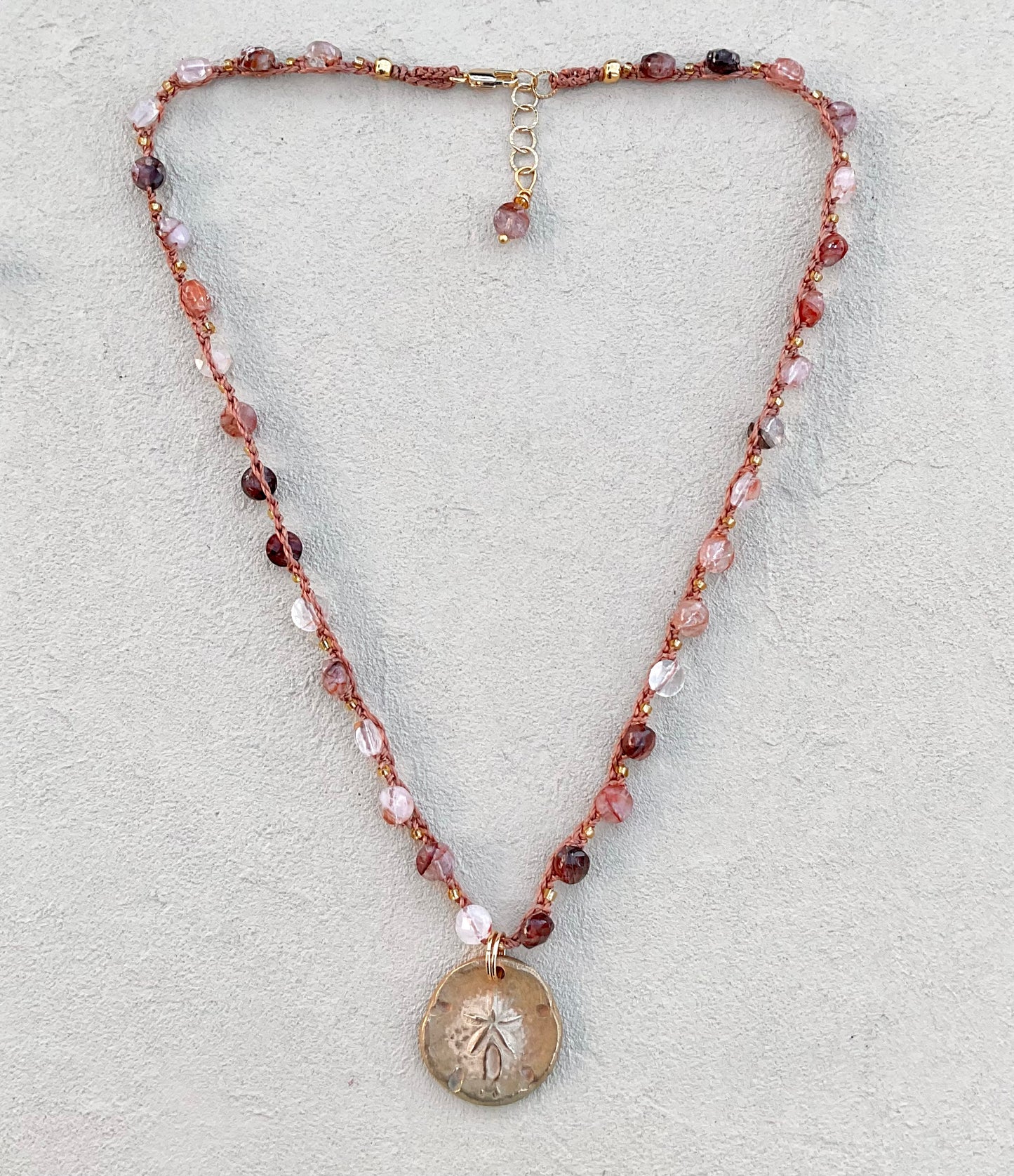 Short Semi-Precious Stone Necklaces- Bronze Pendants (Assortment) Heidi Duran Inventory Sand Dollar : Strawberry Quartz (18"/19")