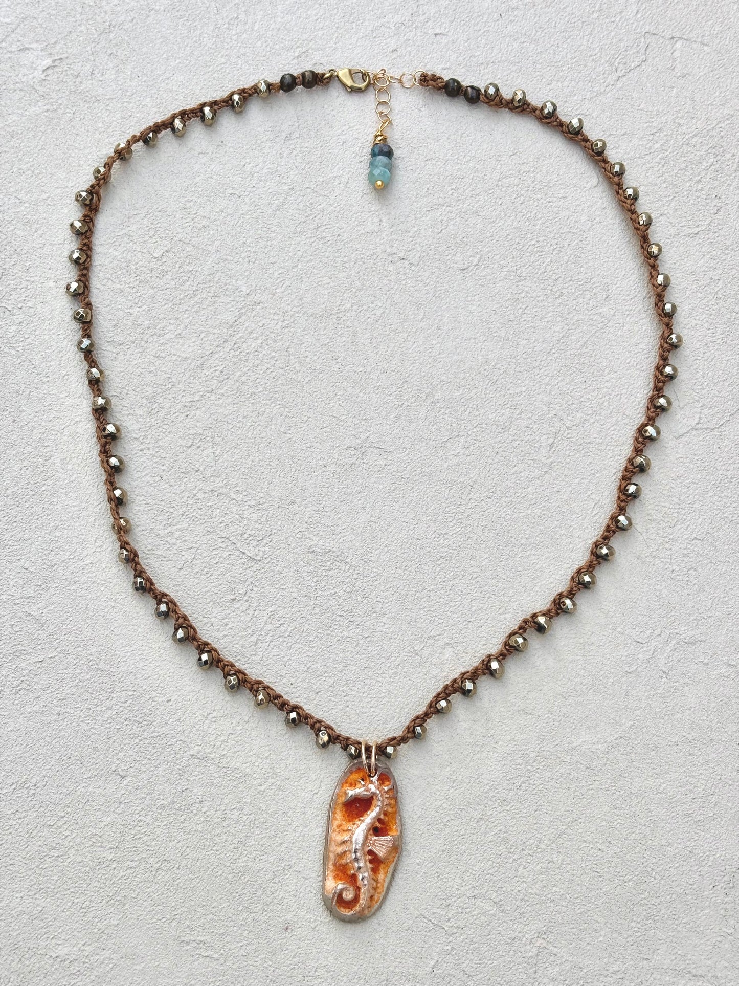 Short Semi-Precious Stone Necklaces- Bronze Pendants (Assortment) Heidi Duran Inventory Seahorse : Pyrite