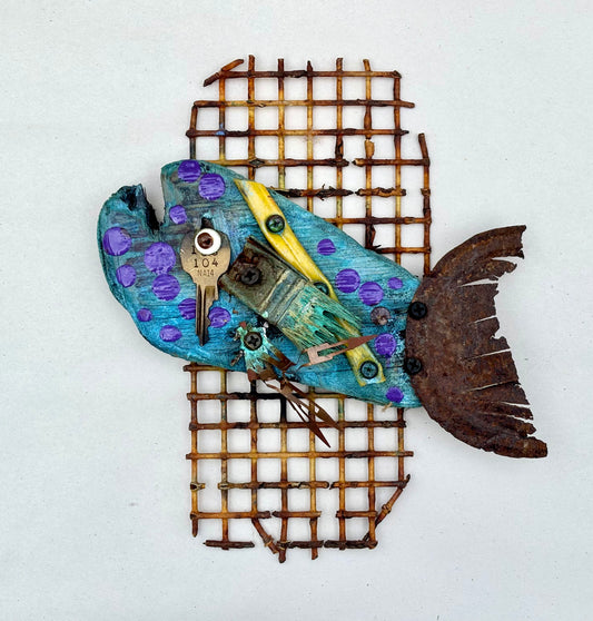 Small Blue/Purple Spotted Fish - Eco Folk Art Rodrigo Consignment