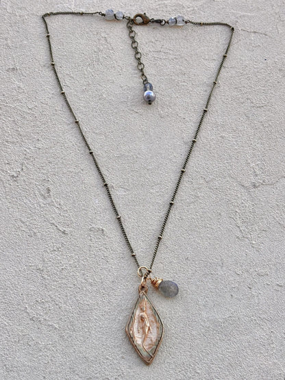 Small Bronze Casino Mermaid on Chain Heidi Duran Inventory #2 : Metal Bronze Clay Pendant with Labradorite Charm