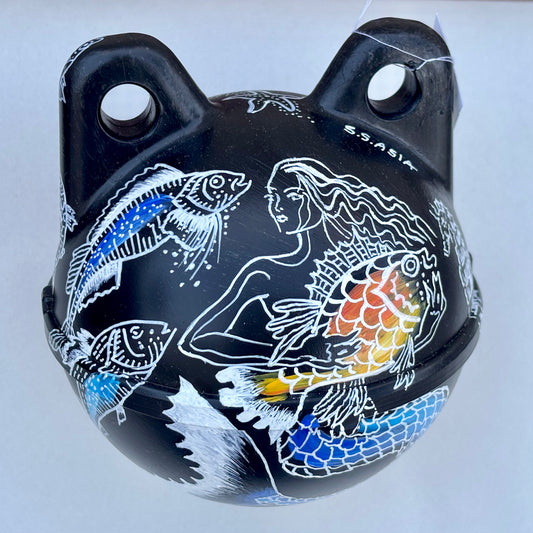 Small Buoys with Mermaids and Halibuts 5" Magdalena Consignment Black Buoy (Mermaid)