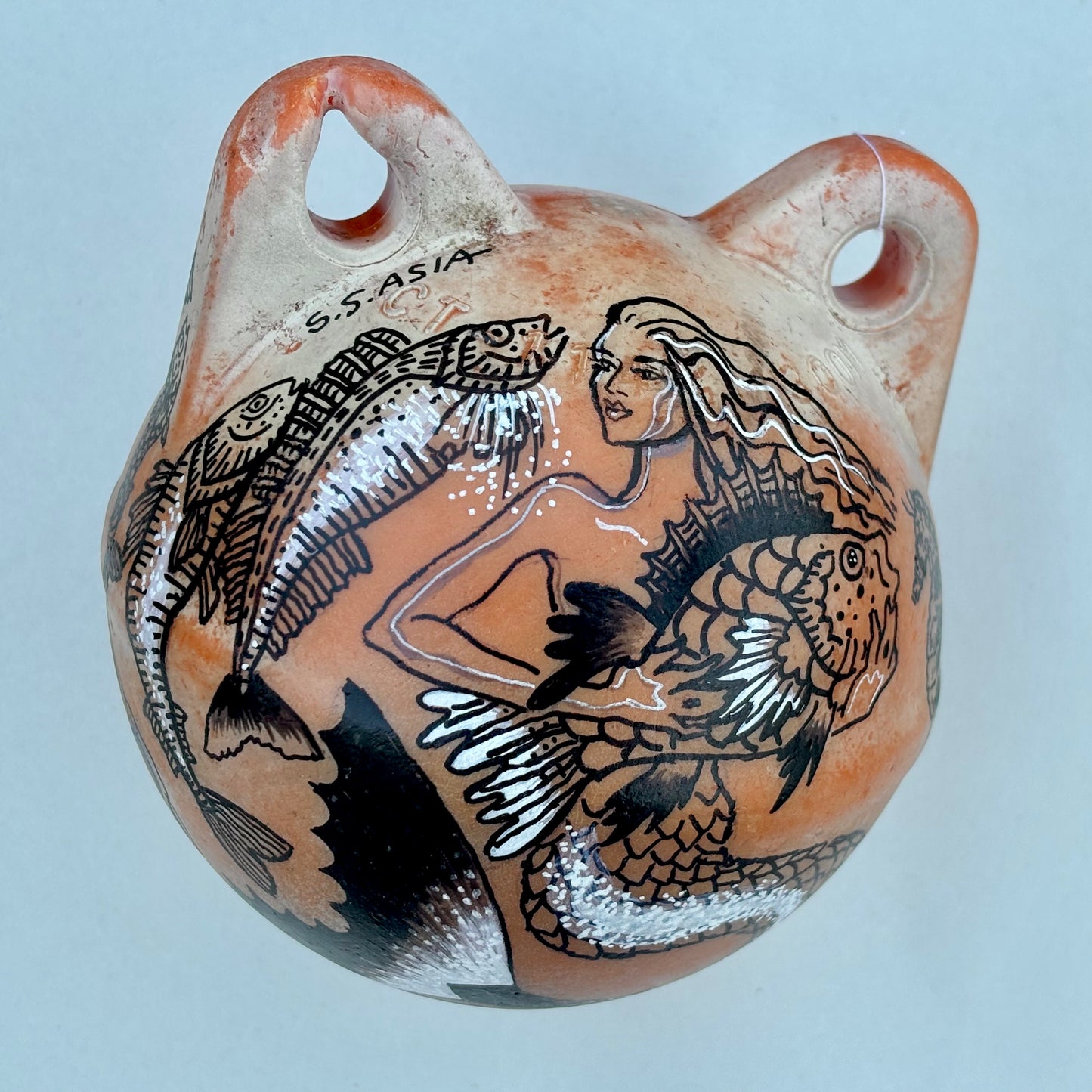 Small Buoys with Mermaids and Halibuts 5" Magdalena Consignment Burnt Orange Buoy