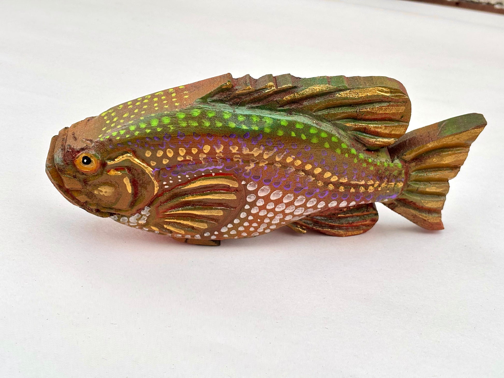 Small/Medium Colorful Wooden 3-Dimensional Fish by Daniel Daniel Floyd Consignment