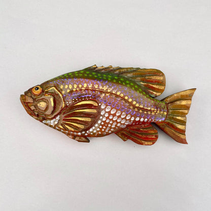 Small/Medium Colorful Wooden 3-Dimensional Fish by Daniel Daniel Floyd Consignment BROWN FISH