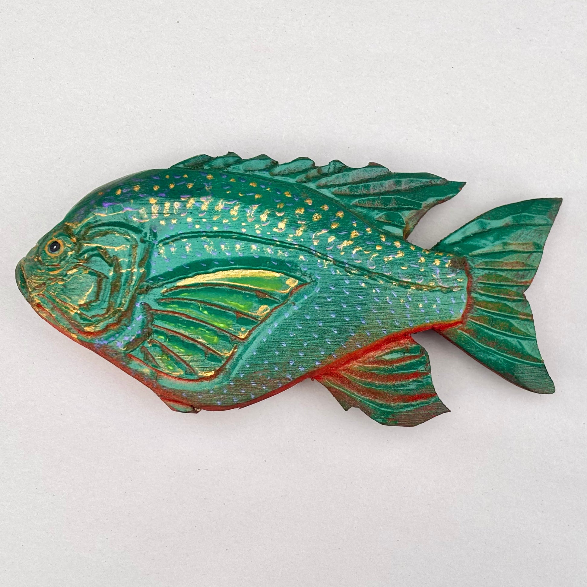 Small/Medium Colorful Wooden 3-Dimensional Fish by Daniel Daniel Floyd Consignment GREEN FISH