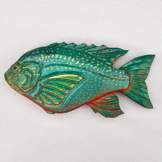 Small/Medium Colorful Wooden 3-Dimensional Fish by Daniel Daniel Floyd Consignment GREEN FISH