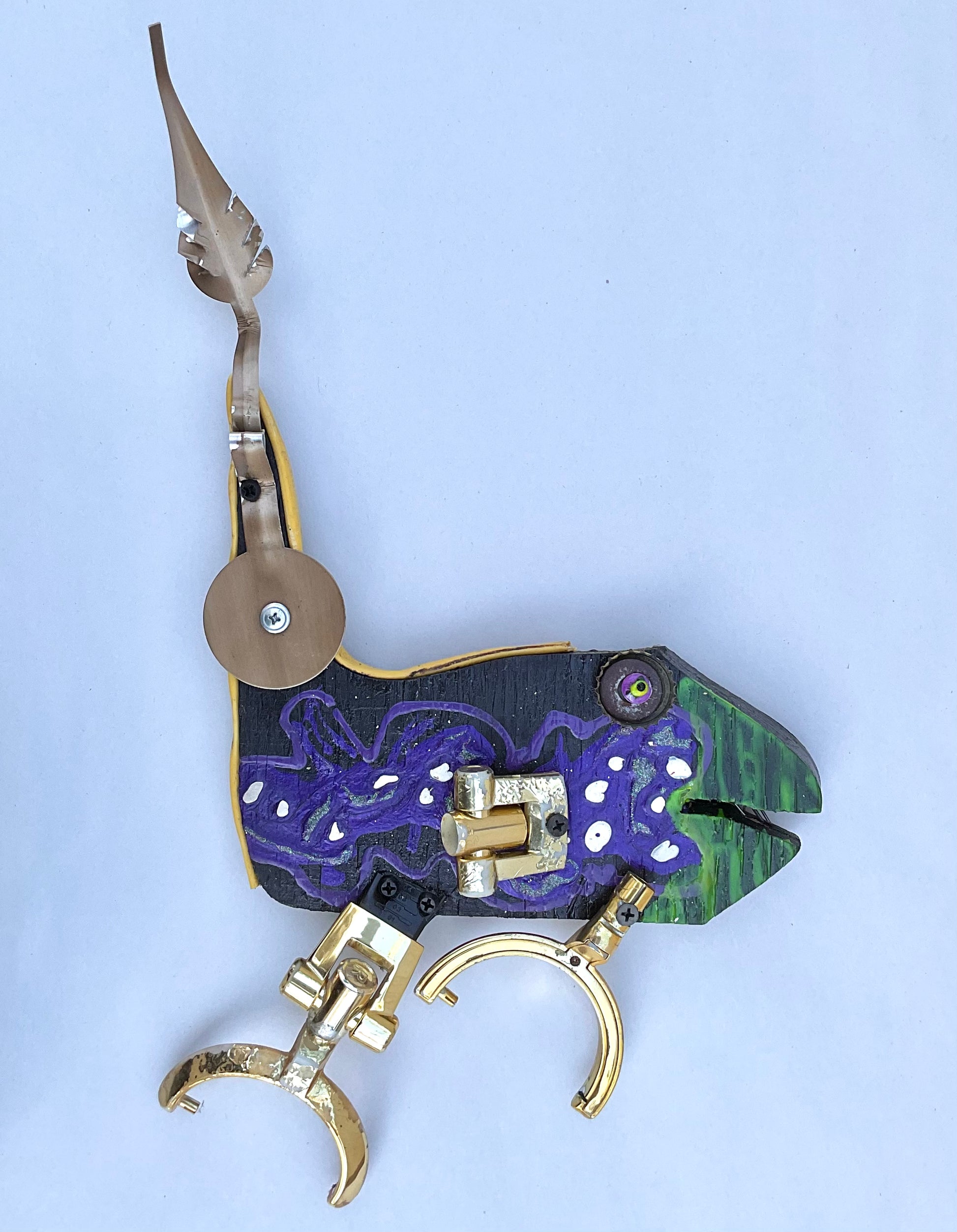 Small/Medium Fish - Eco-Folk Art Rodrigo Consignment Purple-Black-Gold Fish : 17" X 9"