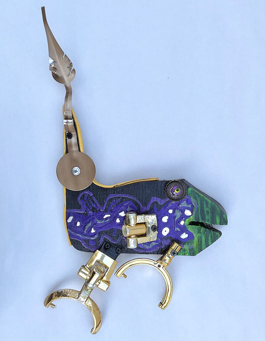 Small/Medium Fish - Eco-Folk Art Rodrigo Consignment Purple-Black-Gold Fish : 17" X 9"