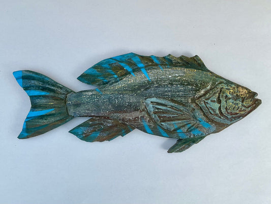 Small/ Medium Wooden Fish by Daniel Daniel Floyd Consignment Gray-Green with stripes