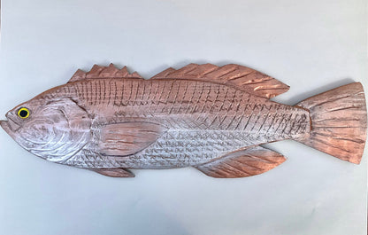 Small/ Medium Wooden Fish by Daniel Daniel Floyd Consignment Metallic Copper and Silver 23" x 8" x .5"