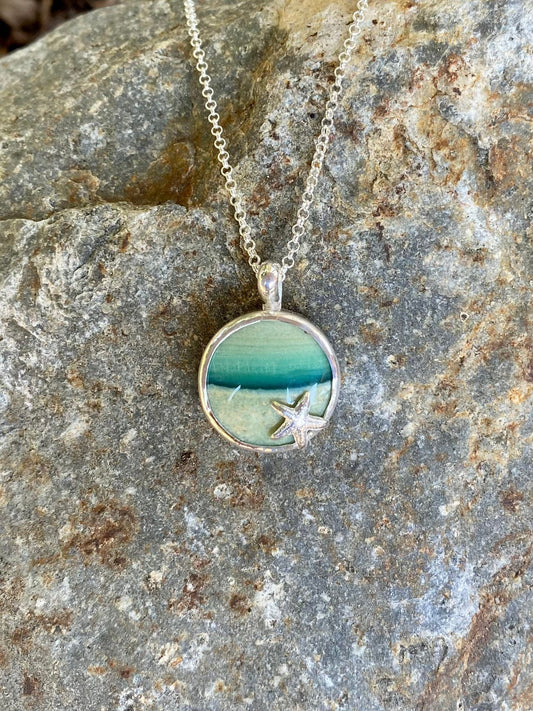 Small Opalized Wood Beach Scene - Sterling Silver Necklace Amy Jahn Consignment Light Colored Stone