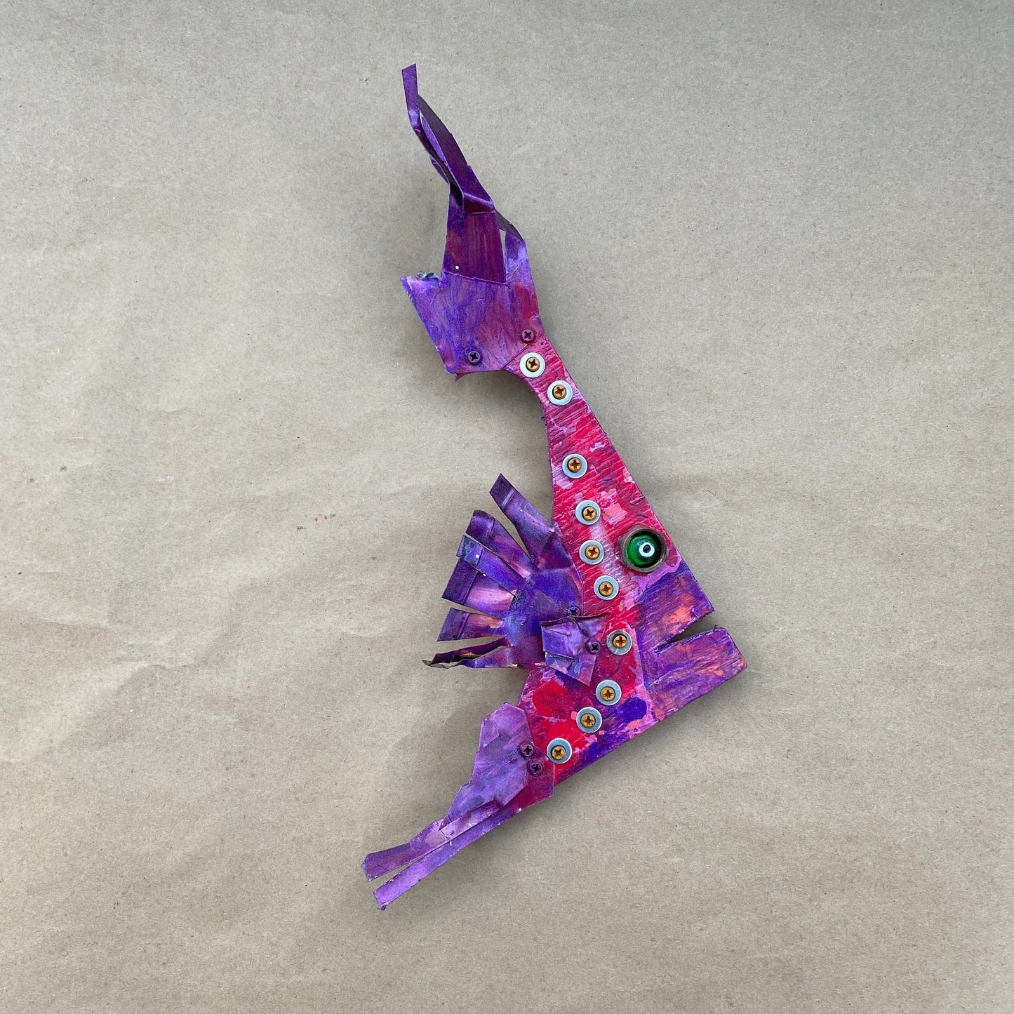 Small Wooden Fish- Eco/Mixed Media Art Rodrigo Consignment Hot Pink Angel Fish : 16" x 8" x 1.5"