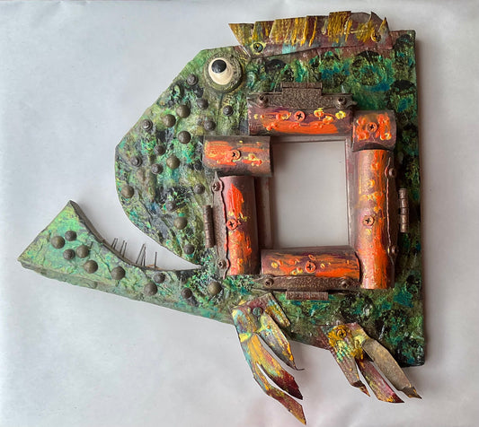 Spotted Green Frame Fish - Eco Folk Art Rodrigo Consignment