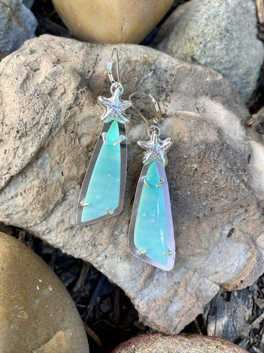 Sterling Earrings with Opalized Wood and Sea Stars Amy Jahn Consignment
