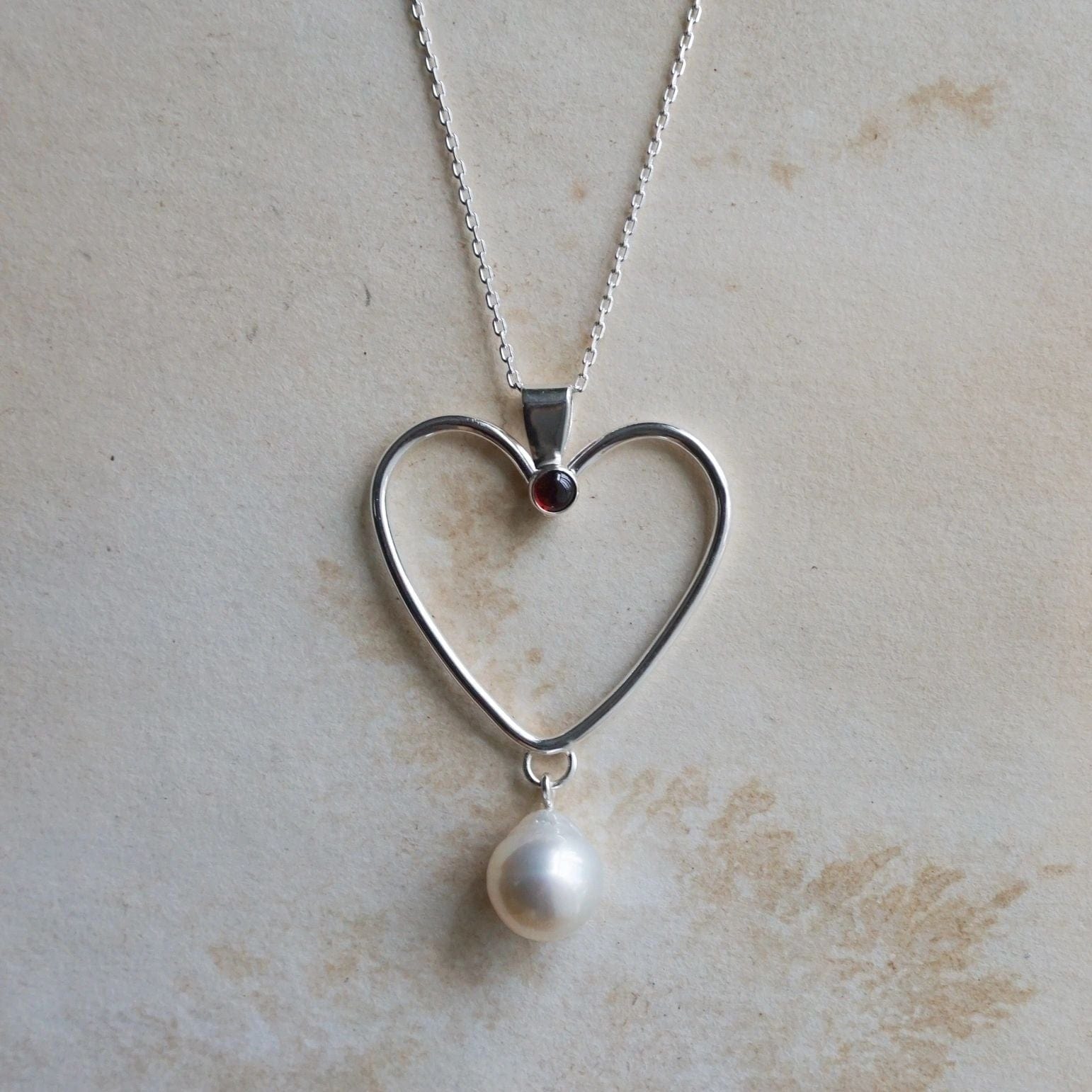 Sterling Heart with Pearl and Gem Stone Amy Jahn Consignment White Pearl with Garnet