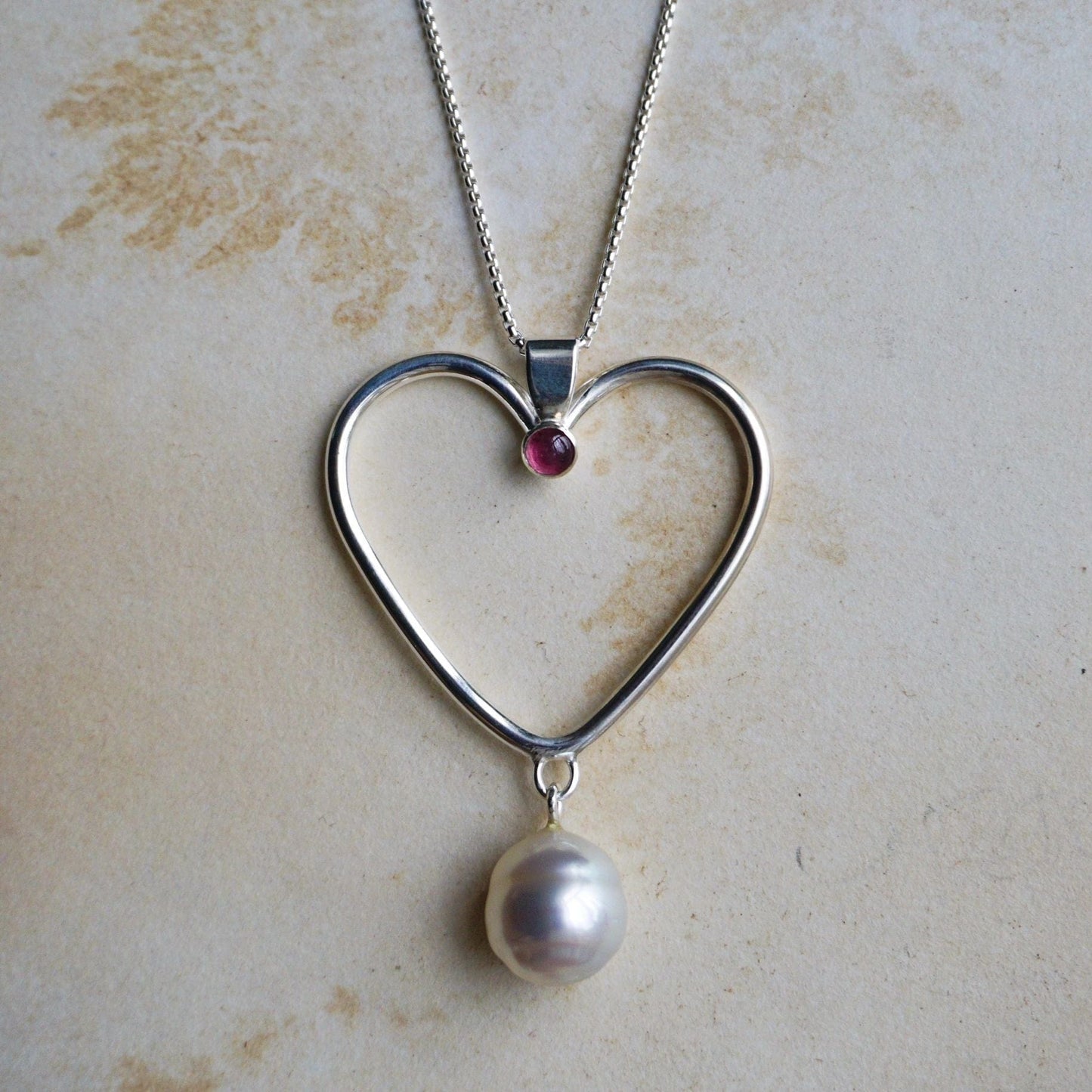 Sterling Heart with Pearl and Gem Stone Amy Jahn Consignment White Pearl with Pink Tourmaline