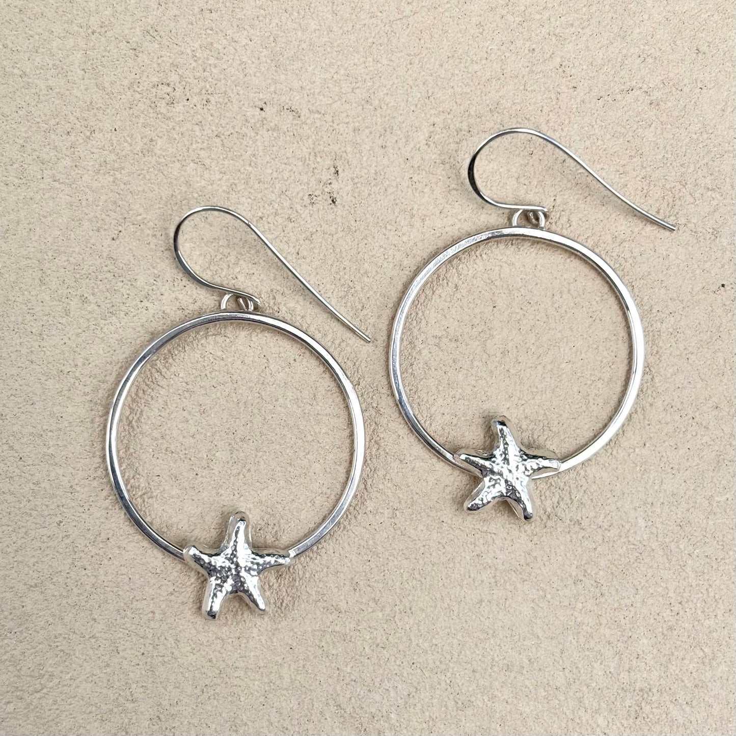 Sterling Hoop Earrings with Shark/Rays/Starfish Amy Jahn Consignment Starfish (1 1/8")